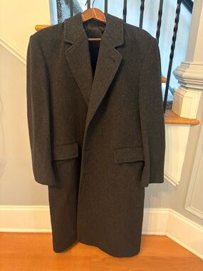 London Fog Dark Charcoal Wool Trench Coat Excellent Condition